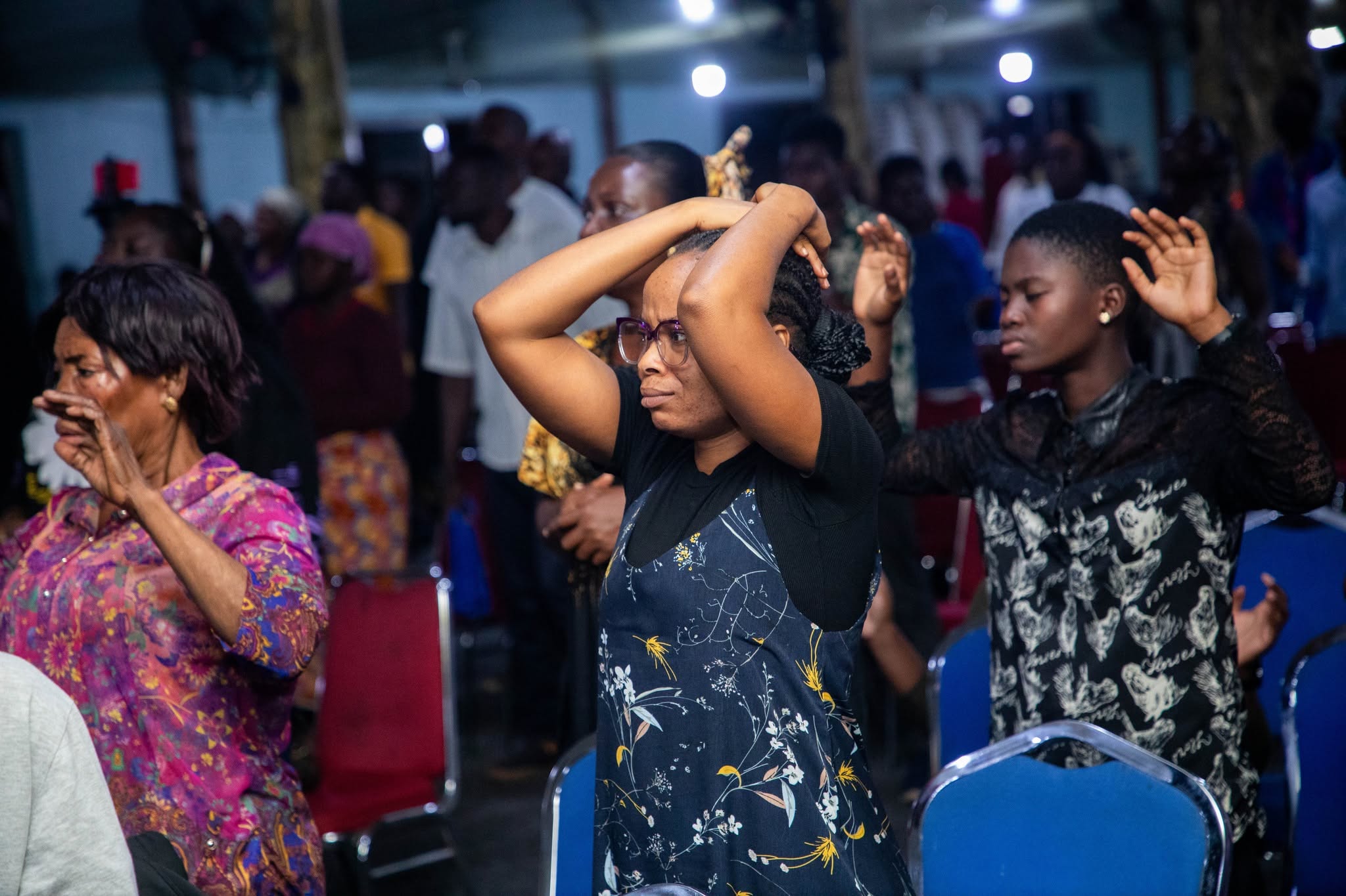 Worship crowd with raised hands